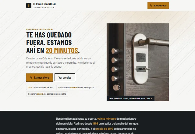 Web de ejemplo de una cerrajería con urgencias 24 horas
