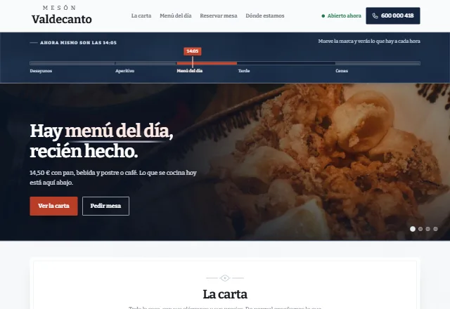 Web de ejemplo de un mesón, con la carta y el menú del día